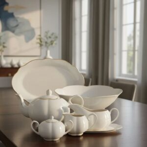 Baixela Servir Travessa Bule,Leiteira,Açucareiro 6pç Camelia Fio Ouro L`Hermitage