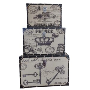 Loja Casa Canto - Caixas Organizadoras - Jogo Baús Madeira Revestidos com Tecido Estampado 3un Sarquis Samara