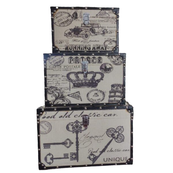 Loja Casa Canto - Caixas Organizadoras - Jogo Baús Madeira Revestidos com Tecido Estampado 3un Sarquis Samara