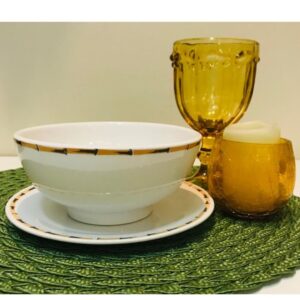 Loja Casa Canto - Sopeira e Bowls - Jogo Bowls Branco Porcelana comPratos Borda Bambu 12pç Lyor