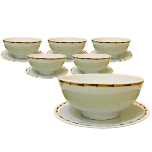 Loja Casa Canto - Sopeira e Bowls - Jogo Bowls Branco Porcelana comPratos Borda Bambu 12pç Lyor