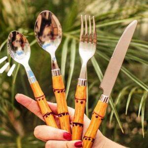 Loja Casa Canto - Faqueiro 24 peças - Faqueiro Bambu Natural Inox Luxo 24peças Lyor