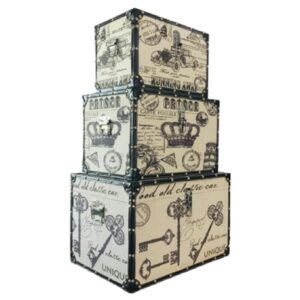 Loja Casa Canto - Caixas Organizadoras - Jogo Baús Madeira Revestidos com Tecido Estampado 3un Sarquis Samara